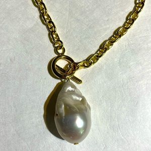 Authentic freshwater baroque pearl necklace in 18k gold plated sterling silver